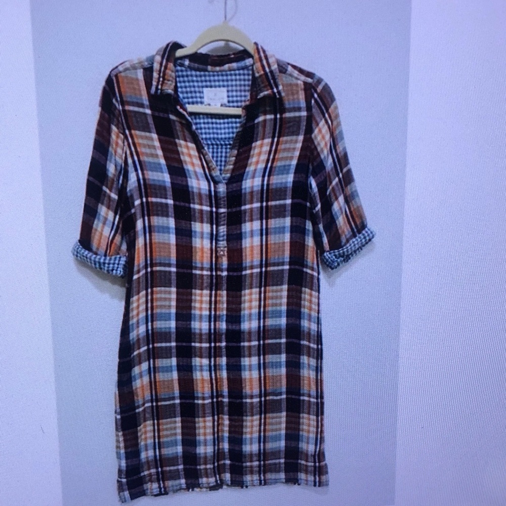 Caslon Plaid Blouse in Blue, Orange, and White